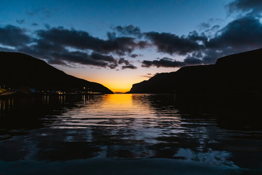 Sunset on a beach in the Faroe Islands
