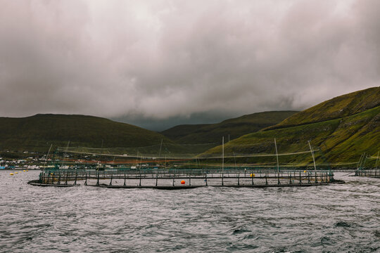 Fish farm in the sea of the Faroe Islands