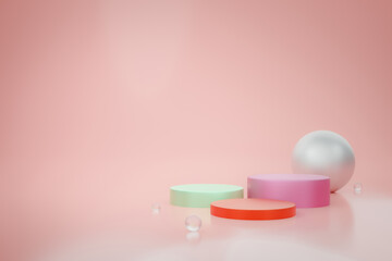 3d minimalist pink wall backdrop background reflection glass white display stand green and red