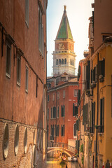 Peaceful Canal scenary in romantic Venice at springtime, Italy