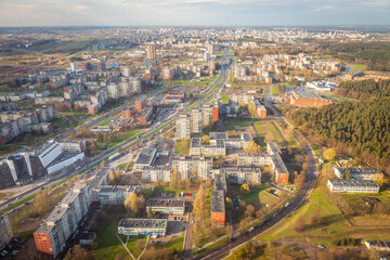 Lazdynai district of Vilnius from above tv tower at sunset, Lithuania