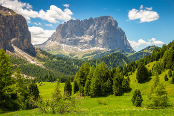 Fototapeta premium Langkofel and Gardena pass, Dolomites alpine landscape in Northern Italy