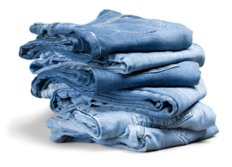 Stack of denim jeans on background