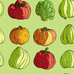 Vegetables seamless pattern. Vegetables background. Healthy food pattern