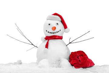 Cute little snowman isolated on white - obrazy, fototapety, plakaty