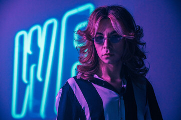 Transgender model under colorful projection