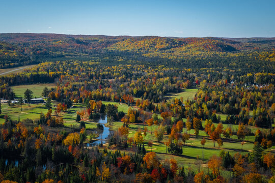 Bird's Eye View Lookout Over Fall Color Trees And Golf Course In Bancroft, Ontario, Canada