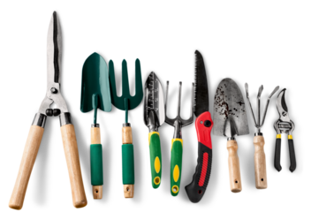 Set of  gardening tools over white background