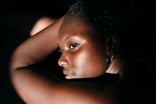 Portrait Of A Black Woman With Pimples And Natural Skin