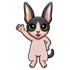Cute cat cornish rex cartoon waving hand