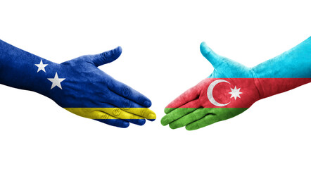 Handshake between Azerbaijan and Curacao flags painted on hands, isolated transparent image.