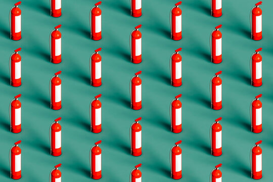 pattern of red fire extinguishers