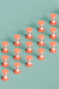 rows of pink hour glasses