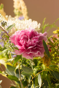 Close Up Of A Pink Flower In A Bouquet Arrangement.