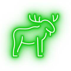 Neon green elk icon, glowing moose icon on transparent background
