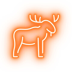 Neon orange elk icon, glowing moose icon on transparent background