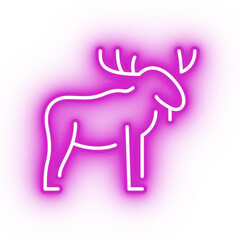 Neon pink moose icon, glowing elk icon on transparent background