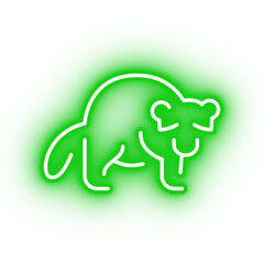 Neon green raccoon icon, glowing panda icon on transparent background