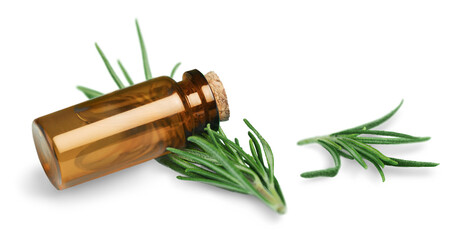 Rosemary essential oil isolated on white