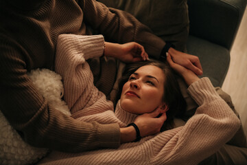Couple having a moment on a sofa