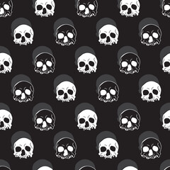 Creepy Spooky Head Skull Bones Vector Graphic Art Seamless Pattern