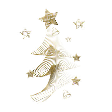 3d Illustration Gold Christmas Tree On Transparent Background