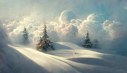 Crédence de cuisine en verre imprimé Beige Decorated fir trees in a snowy forest in winter christmas landscape illustration