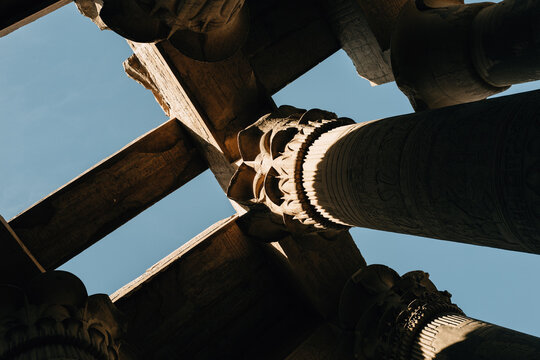 Column at Kom Ombo with sky in background