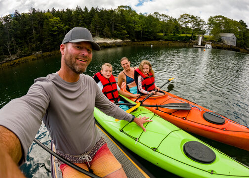 User-generated Content of Family selfie kayak boat trip in Maine, USA 