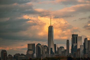 city skyline at sunset