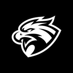 Bird, eagle, falcon or hawk head mascot logo design on dark background