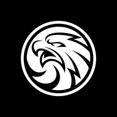 Bird, eagle, falcon or hawk head and circle mascot logo design on dark background