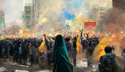 Protesta de mujeres iraníes en las calles - obrazy, fototapety, plakaty