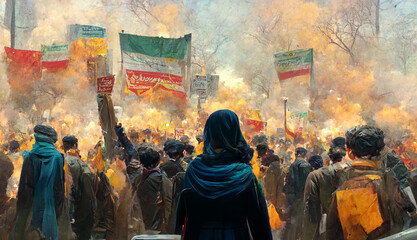 Protesta de mujeres iraníes en las calles - obrazy, fototapety, plakaty