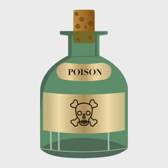 Closed green glass bottle of poison