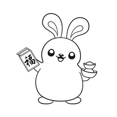 Cute rabbit holding a red envelope with the Chinese character meaning 