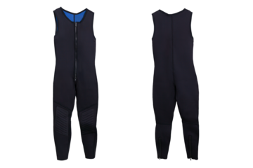 Male black long diving plastic wetsuit for underwater swimming with transparent background