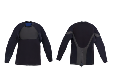 Male black short diving plastic wetsuit for underwater swimming with transparent background