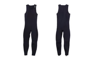 Male black long diving plastic wetsuit for underwater swimming with transparent background