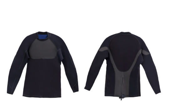 Male black short diving plastic wetsuit for underwater swimming with transparent background