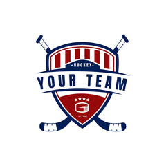 Ice Hockey club logo, badge design. Concept for shirt or logo, print, stamp or tee. Winter sport. Vector illustration. Hockey championship.