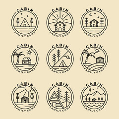 set cabin line art minimalist simple vector badge logo illustration template design