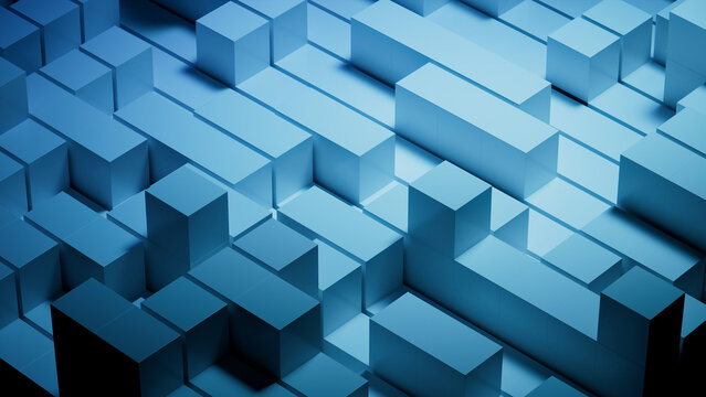 Innovative Tech Wallpaper with Neatly Aligned Glossy Blocks. Blue, 3D Render.