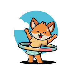 Cute fox playing hula hoop cartoon vector illustration