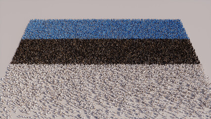 A Crowd of People congregating to form the Flag of Estonia. Estonian Banner on White.