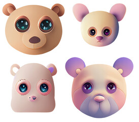 Set of cute terry bear icons on white background digital 3D illustration