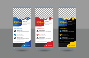 Digital marketing roll-up banner, pull-up, signage stand, standee roll-up banner, corporate banner, business flyer, agency print-ready banner template design