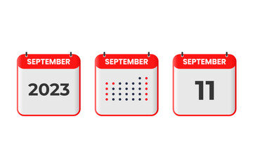 September 11 calendar design icon. 2023 calendar schedule, appointment, important date concept