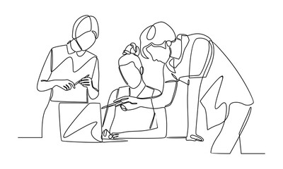 Continuous line drawing of group of business people having discussion