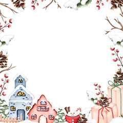 Watercolor illustration winter season frame